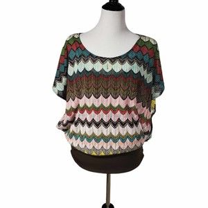 Heart Soul size *Medium* Colorful Short Sleeve Knit Sweater Brown Cami Combo